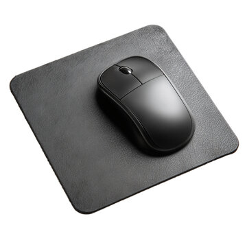 Black wireless computer mouse on pad isolated on transparent background. PNG. Generated AI