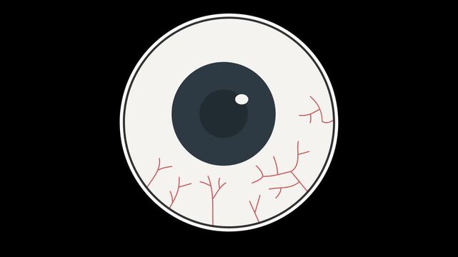 Seamless looping animation of a bouncing and glancing eyeball for spooky Halloween monster concepts. Flat style sticker design element isolated on transparent alpha channel background