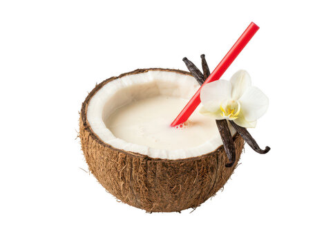 Coconut drink with straw and flower