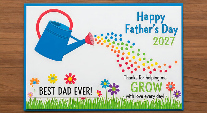 Happy father's day 2027 card with watering can and floral design