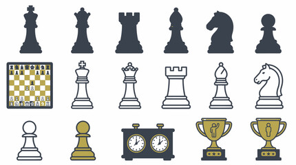 Chess pieces and tournament trophy icons. © beatrice