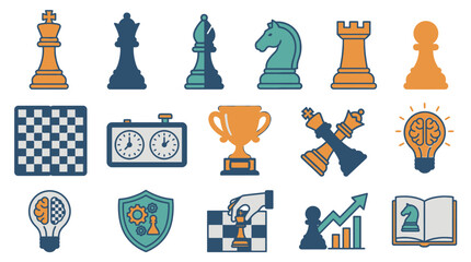 Chess Pieces and Strategy Icons Set. © beatrice
