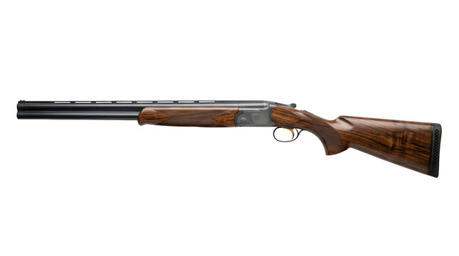 Double barrel hunting shotgun with wood isolated on transparent background