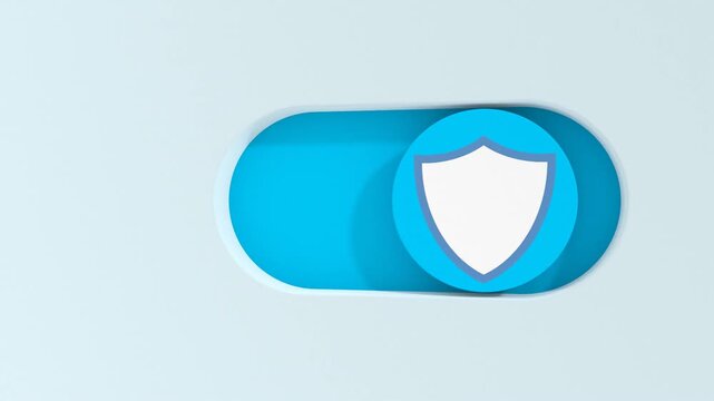 Toggle switch button with shield icon. Cyber security concept. 3D render