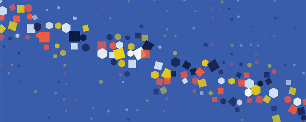 Fototapeta premium Abstract geometric shapes in a flowing pattern against a deep blue background with vibrant color accents
