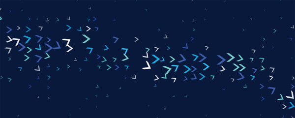 Fototapeta premium Abstract blue and teal arrows flowing forward on a dark navy background with selective focus and motion blur for digital concepts