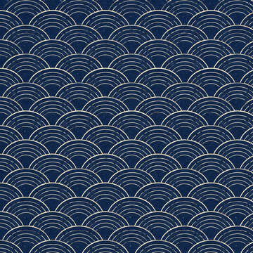 Japanese Seigaiha Wave Pattern in Indigo and Ivory