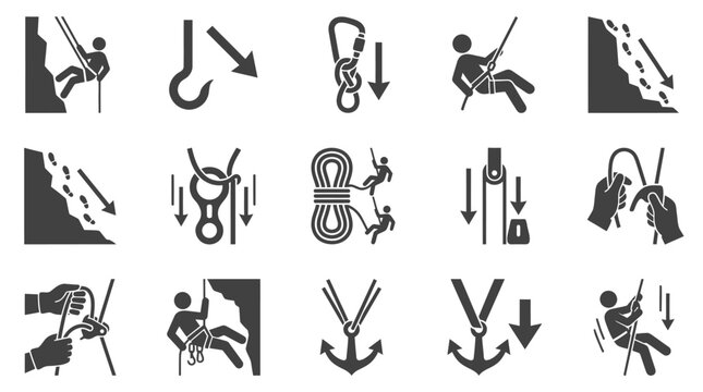 Black and white climbing icons set.