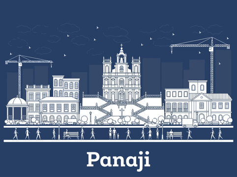 Panaji India City Skyline Vector Illustration with White Buildings and Blue Background