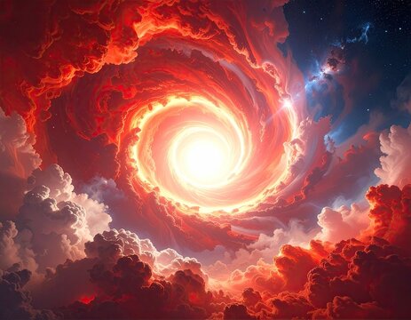 Cosmic Swirl of Fiery Clouds and Celestial Light.