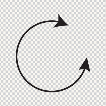 Black circular refresh arrow vector icon on transparent background