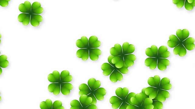 Floating Four Leaf Clovers Animation on Isolated White Background