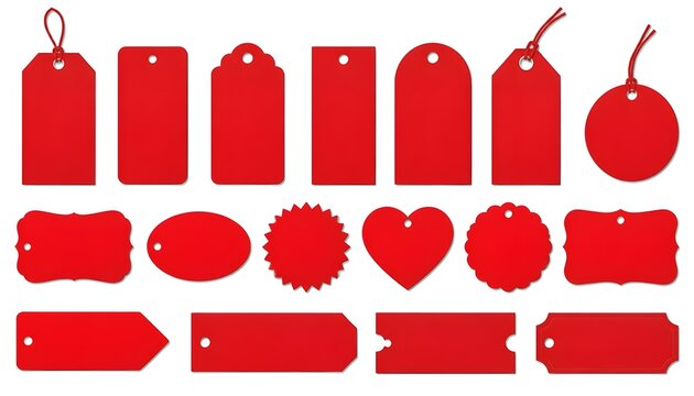 set of red  blank red price tags and labels in various shapes, perfect for marketing, promotional campaigns, and retail sales. illustration 
