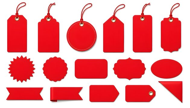 set of red  blank red price tags and labels in various shapes, perfect for marketing, promotional campaigns, and retail sales. illustration 