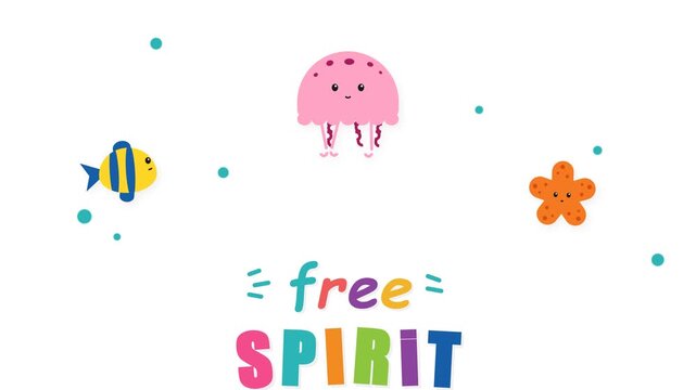 Cute Cartoon Sea Life Characters with Free Spirit Text for Kids Media