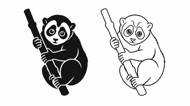 Cute loris clinging to a branch vector illustration