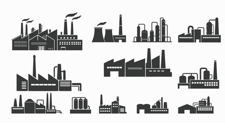 Obraz premium Factory silhouettes with smokestacks on a white background