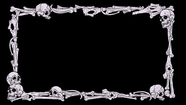 Creepy human skeleton bones and skull frame background presentation halloween horror
