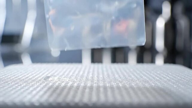 Extreme Macro Shot Of A Thin Veterinary Gel Film Sample Being Manipulated In A High-Tech Laboratory Setting
