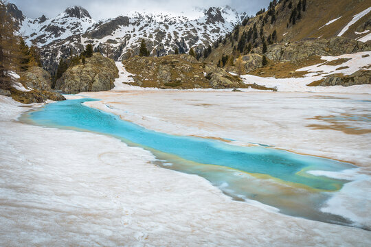 Beautiful melting glacier lake in the French Alps, Lake Trecolpas