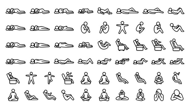 Minimal Sleep Health Position Line Icon Vector Set