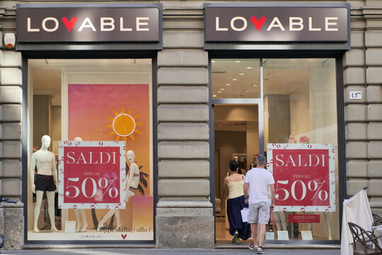 Sales in the lingerie shop of Milan, Lombardy, Italy