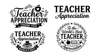 Obraz premium Decorative typographic designs celebrating teacher appreciation with floral elements and educational symbols