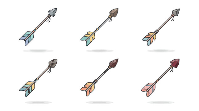 Bohemian arrow set with stone and feather fletching in pastel colors
