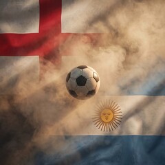 Naklejka premium Classic black and white soccer ball placed in the center of a textured rustic wooden surface