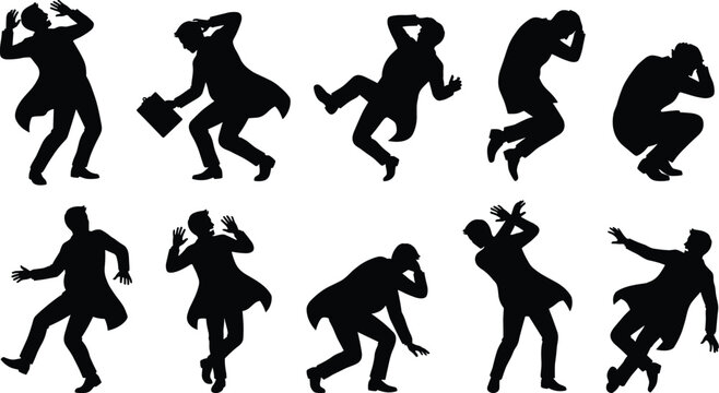 Walking businessman silhouette isolated on white background showing professional movement and active stride