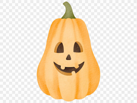 Watercolor smiling jack o lantern pumpkin Halloween illustration Vector.