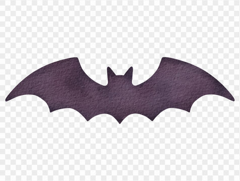 Watercolor flying bat silhouette Halloween illustration Vector.