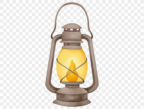 Watercolor vintage lantern glowing light illustration Vector.