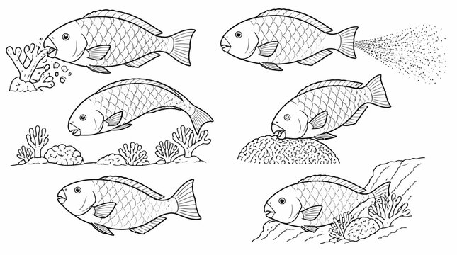 Parrotfish feeding and excreting sand in a coral reef set