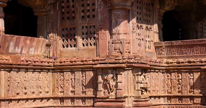 Architecture and sculpture on Hindu temple of Lord Shiva near Chittorgarh in Rajasthan, India.