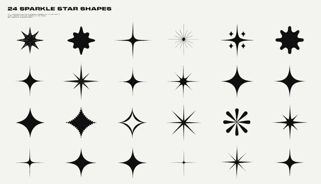 Collection of twenty-four unique sparkle and star shapes for decorative design and graphic illustration