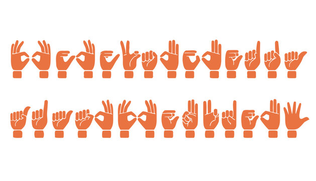 Complete American Sign Language Hand Gesture Alphabet Icon Set Vector Illustration