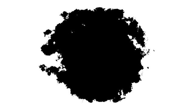 Black Ink Splatter Transition Animation Isolated on White Background Ink Blot Spreading Matte Motion Graphic Video Overlay