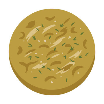 Round flatbread with green herb toppings.