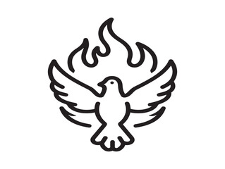 Fototapeta premium Dove with fire icon. Holy spirit symbol. Religious vector illustration.