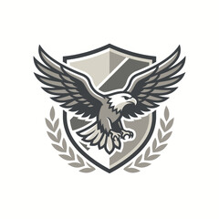Fototapeta premium Eagle mascot logo with shield and laurel wreath.
