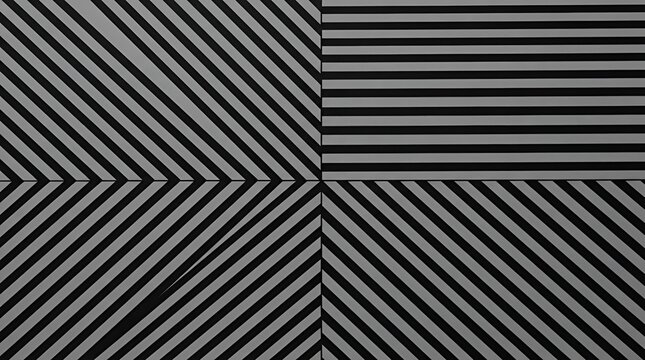 A geometric pattern divided into four quadrants with alternating black and gray diagonal and horizontal stripes creating a visual illusion effect