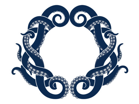 Nautical Octopus Tentacle Circular Frame Vector