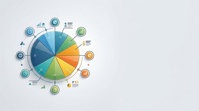 Abstract Colorful Vector Clock and Pie Chart Business Time Concept with Circular Wheel Design Graph Arrow Icon Illustration