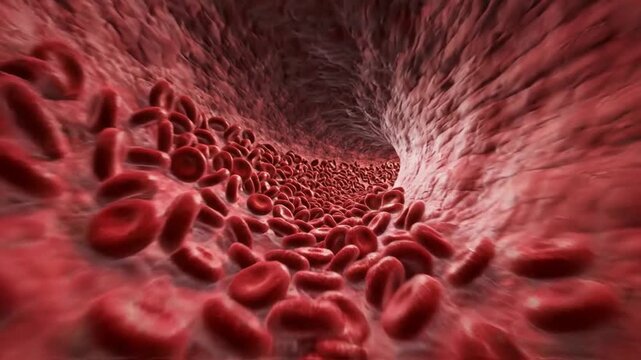 Red Blood Cells Flowing Through a Blood Vessel