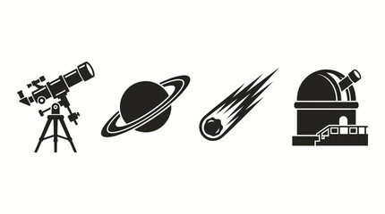 Set of Astronomical Equipment Icons Featuring Telescope Planet Comet Observatory © matahari