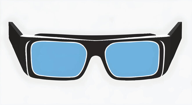 Minimalist 3D Cinema Glasses Illustration with Black Frames and Blue Lenses