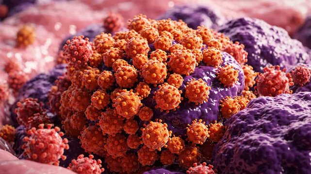 Microscopic 3D Visualization of Virus Particles Attacking Cells