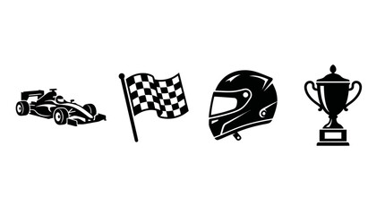 Racing sports equipment set with car, checkered flag, helmet and trophy © matahari