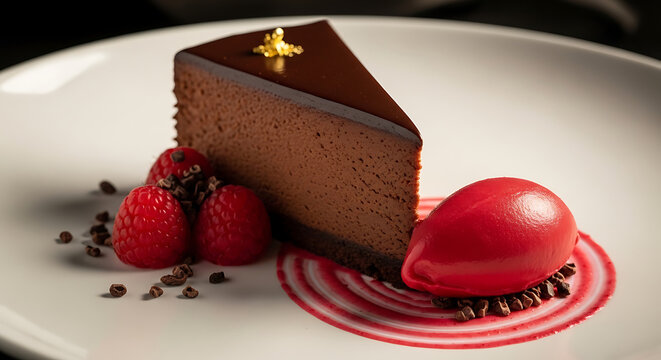 Chocolate Nemesis Cake Raspberry Sorbet Cocoa Nibs Intense Dessert